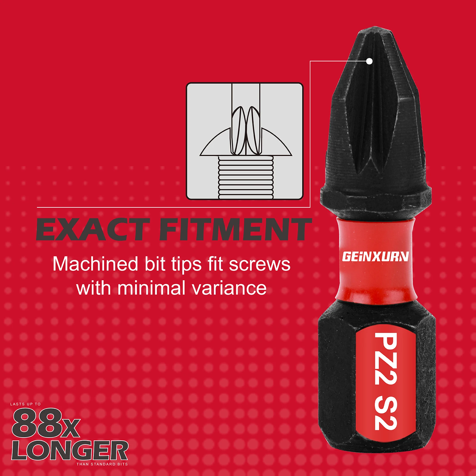 Screwdriver Set Geinxurn 1Inches Pozidriv #2 PZ2 Impact Tough S2 Alloy Steel Screwdriver Bits Set