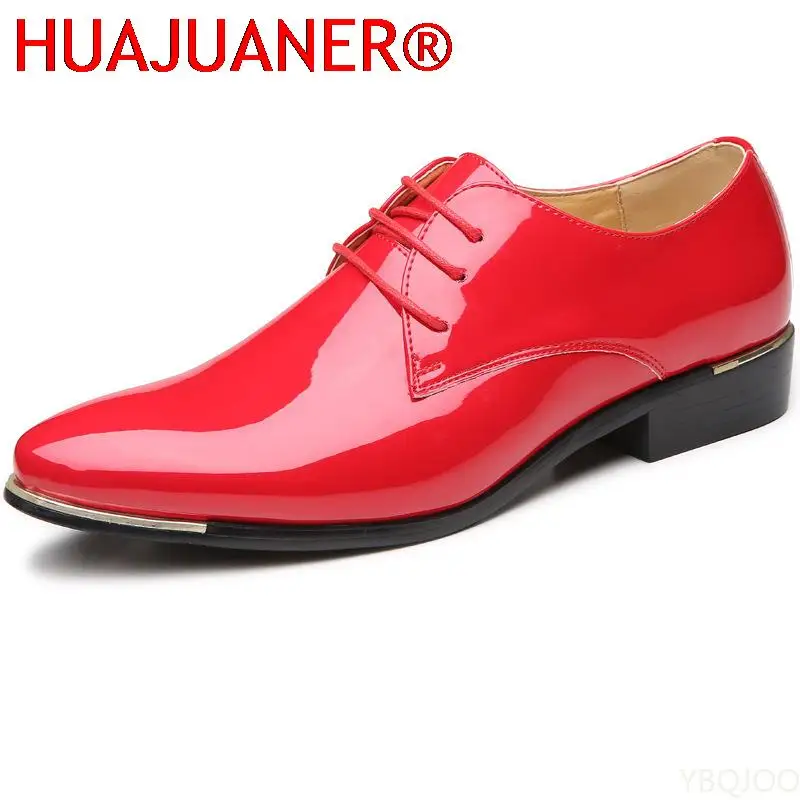 Men's Patent Leather Shoes White Wedding Shoes Size 38-48 Black Leather Soft Man Dress mens brogue shoes