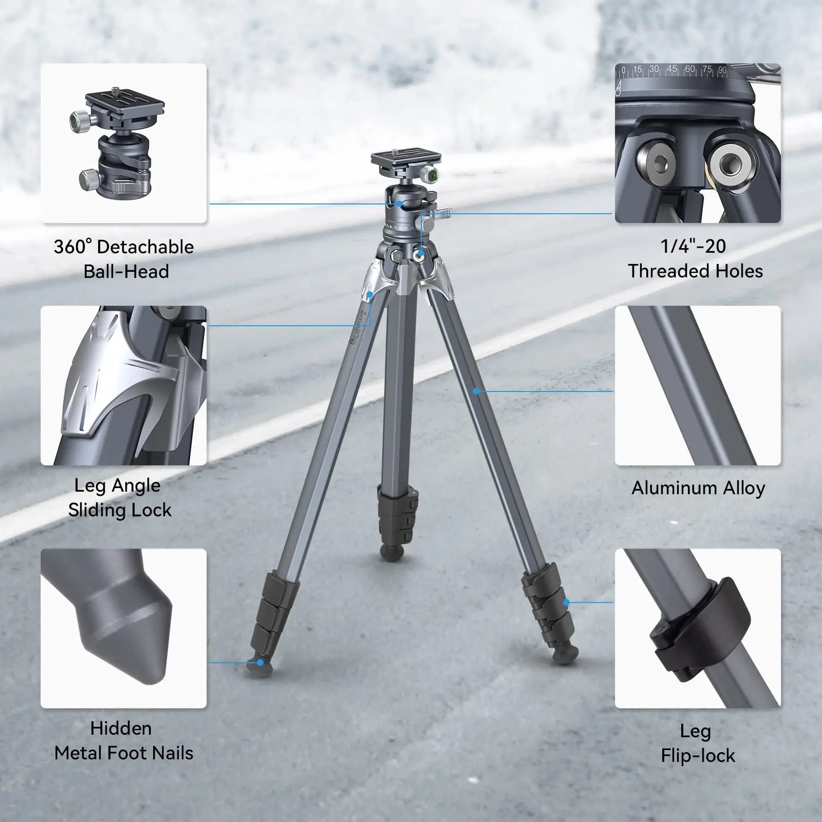 SmallRig T-10 Aluminum Tripod Compact Lightweight Tripod Load Capacity 5-15kg for Camera Smartphone Telephoto Lens 3983
