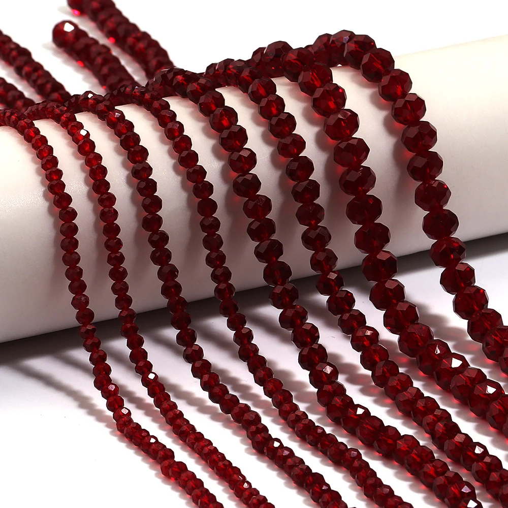 Set of Faceted Wine Red Abacus Crystal Glass Beads