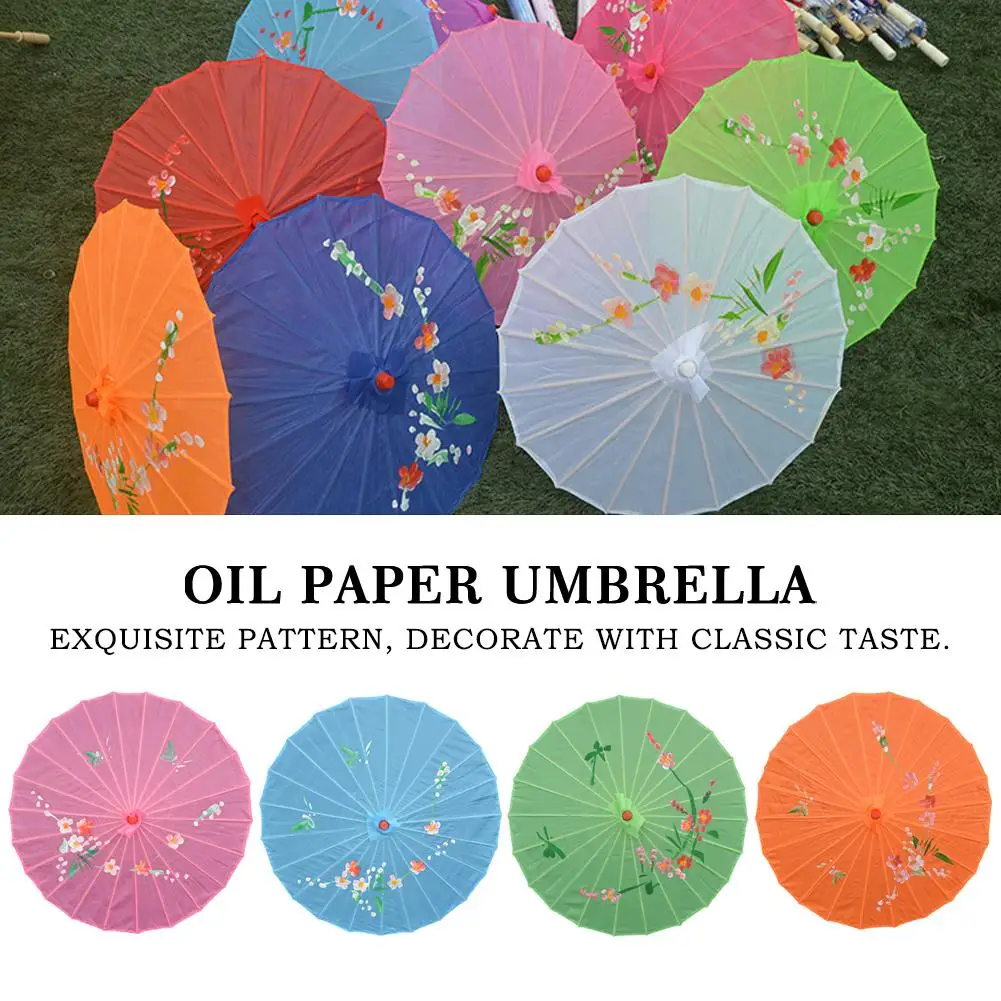 Chinese Style Oil Paper Umbrella Sunshade Rain Proof Dance Home Umbrella Gift Oil Craft Han Suit Retractable Painting Decor A4G7