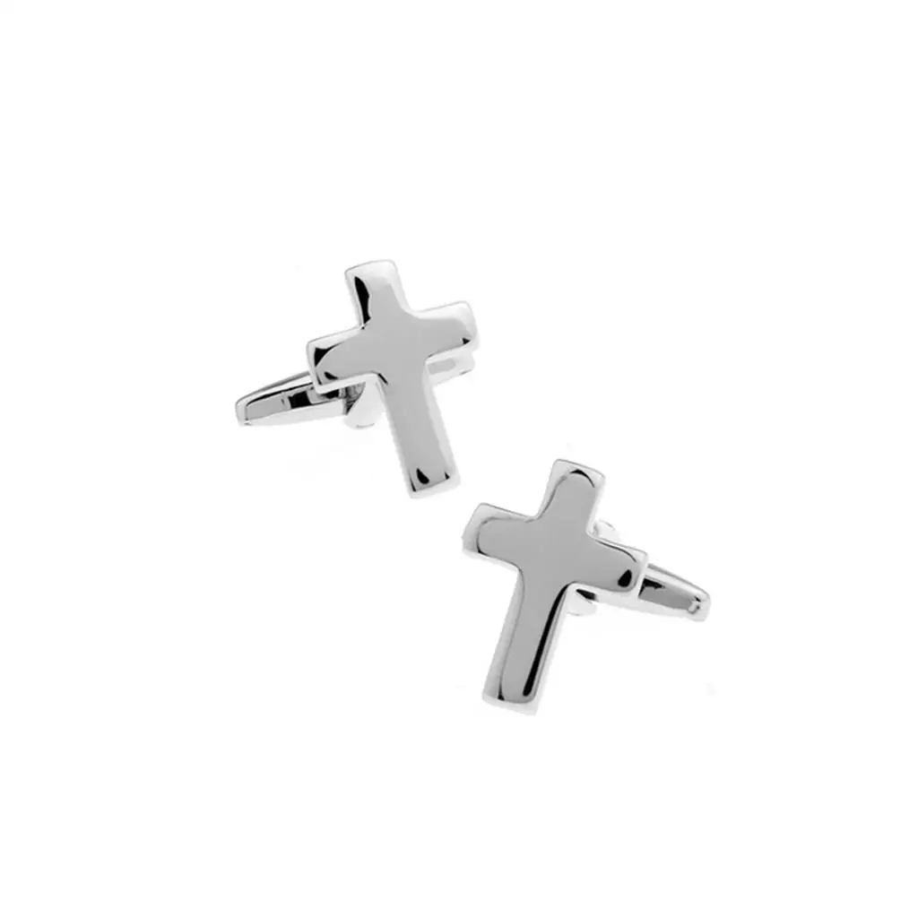 1 Pairs High Polished Brass Cross Christian links Mens Shirt Link