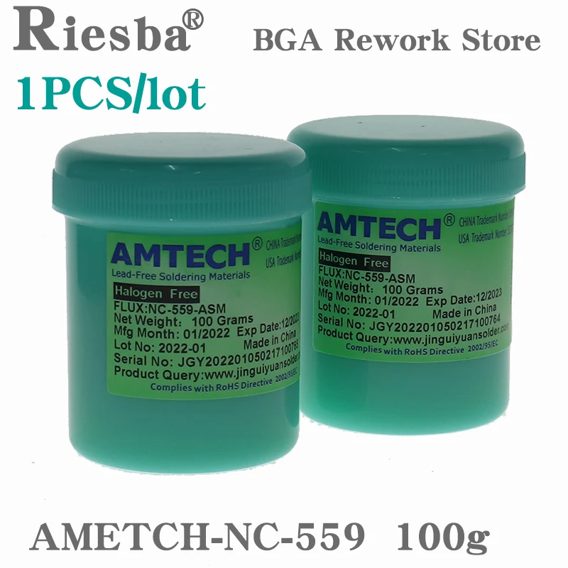 1Pcs AMTECH NC-559-ASM 100g Lead-Free Solder Flux Paste For SMT BGA Reballing Soldering Welding Repair Tools No Clean 1pcs/2 hot sale soldering iron free tip refresher clean paste for oxide solder iron tip head resurrection repair tools