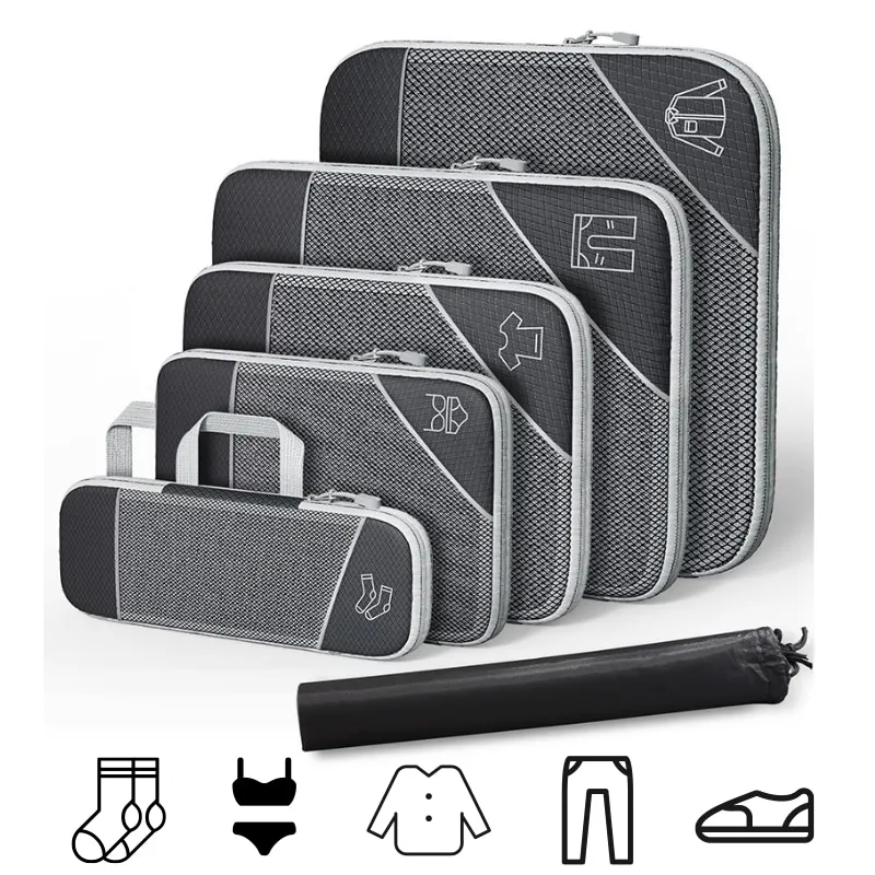 

3/6Pcs Compressible Travel Luggage Organizer Portable Waterproof Packing Cubes Clothes Storage Bag Suitcase Bags Space Saving