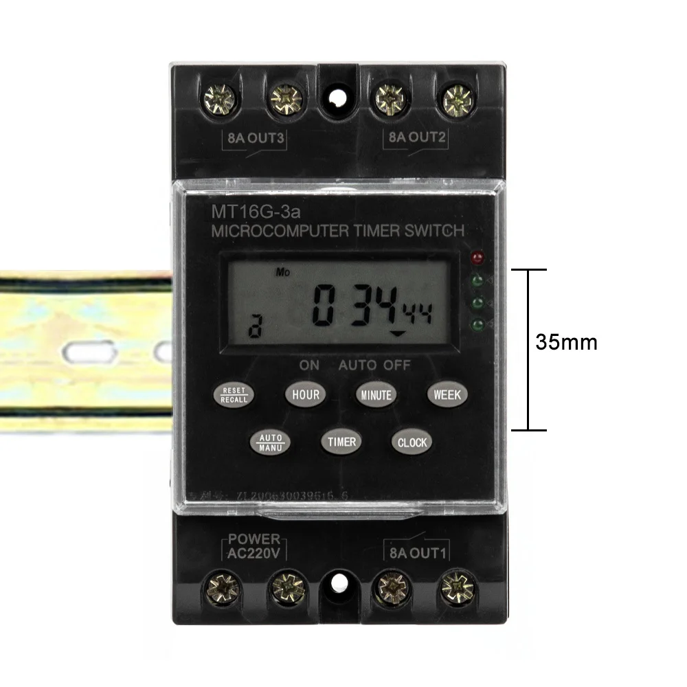 ManHua MT16G-3a Electronic Programmable Time Switch 220VAC 25A 3 Channels Digital Timer Timer Switch Time Relay Din Rail Mount 2
