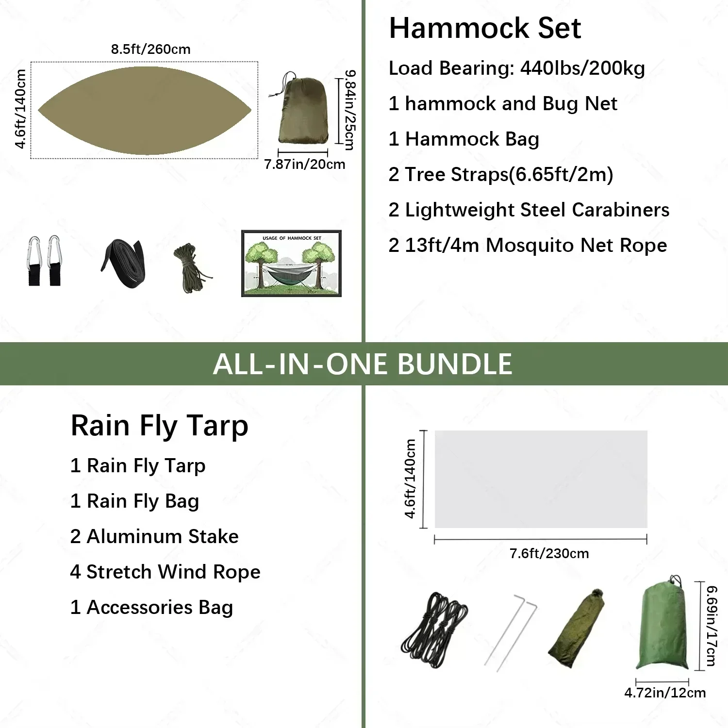 Camping Hammock with Net and Rain Fly Rhombus Waterproof Tarp Tent Shade Outdoor  Hammock Portable Hammock with Mosquito Net 2