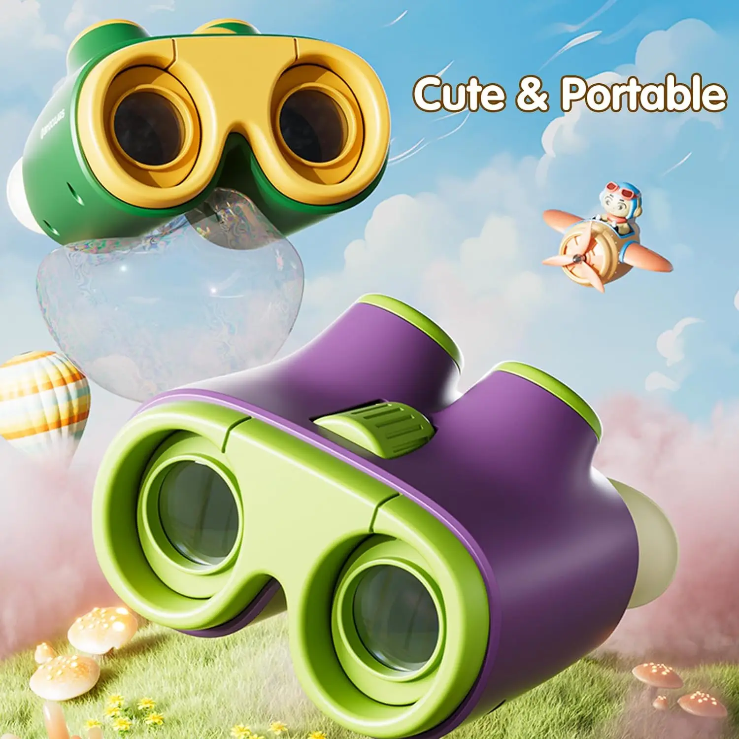 Cute Portable Binoculars for Kid Toddlers 3x-6x Adjustable