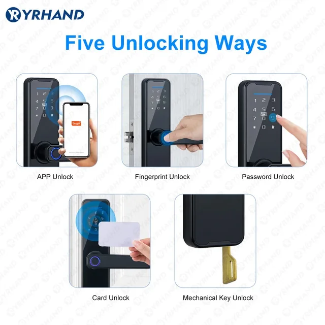 YRHAND K7 cerradura intelige Biometric Black Smart Lock Tuya App Remote Unlocking Keyless wifi Lock Electronic Door Lock 5