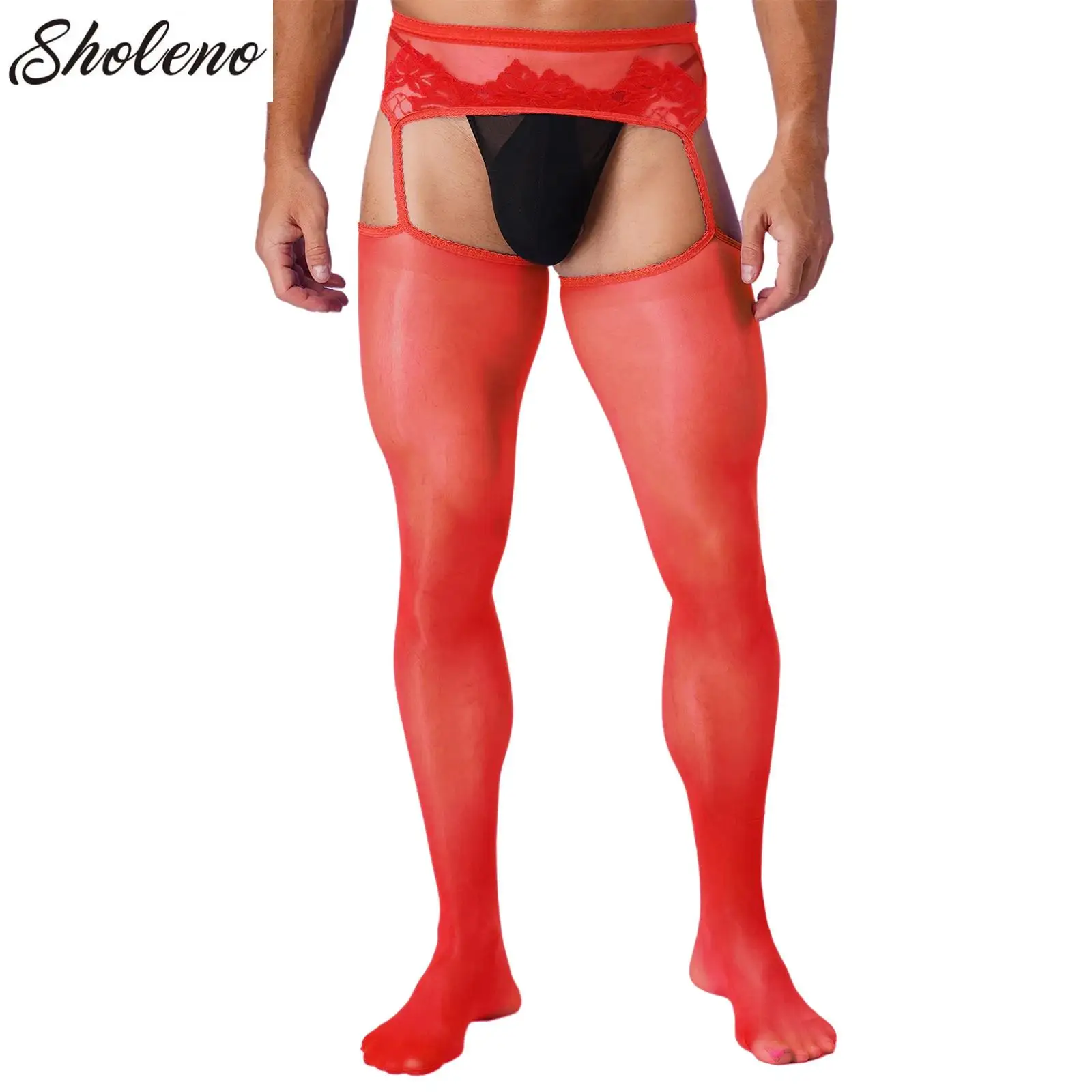Mens Sexy Cutout Crotchless Pantyhose Floral Lace Exotic Socks Leggings One-Piece Garter Stockings Gay Male Sissy Underwear men stockings mens pantyhose