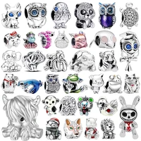 Blue eye Fox Owl Blue Gecko Highland Cow Elephant Charm Beads Fit Original European 925 Silver Bracelet DIY Women Jewelry Gifts 1
