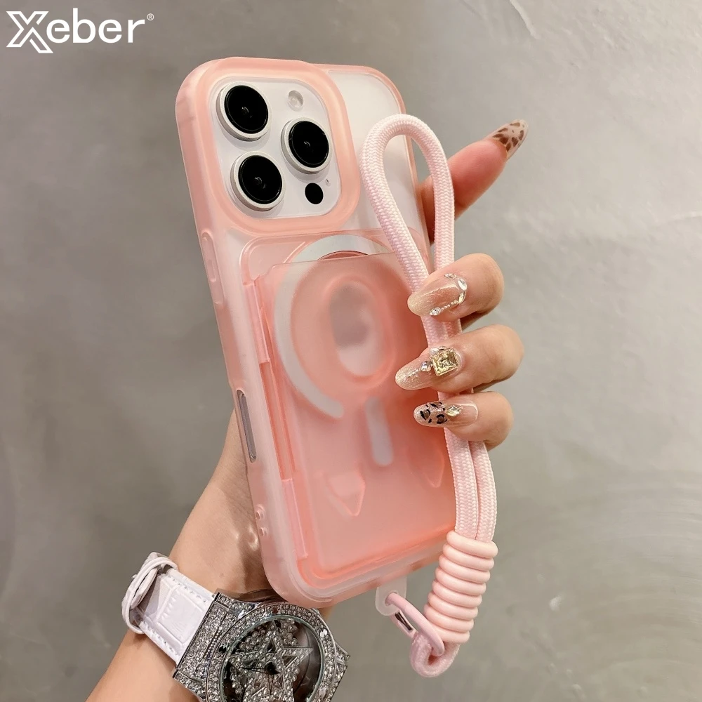 Candy Clear Slot Card Holder Magnetic Wallet Case with Wrist Strap