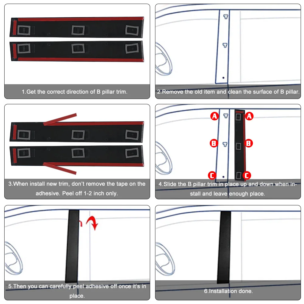 2-Piece Front Door Pillar Molding Trim Set For Dodge Grand Caravan & Chrysler Town & Country 2008-2016 - Black, Matte