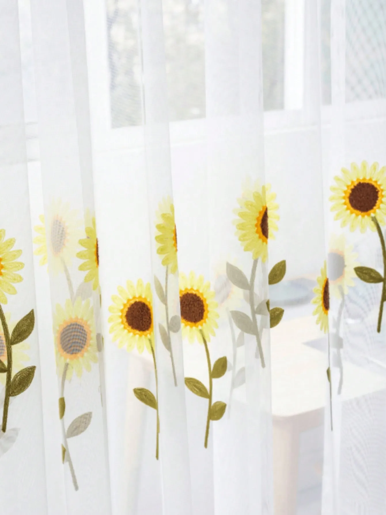 Korean Garden Sunflower Curtains Thicken Ins Embroidered White Sheer Curtain for Living Room Balcony Room Curtains Finished 4