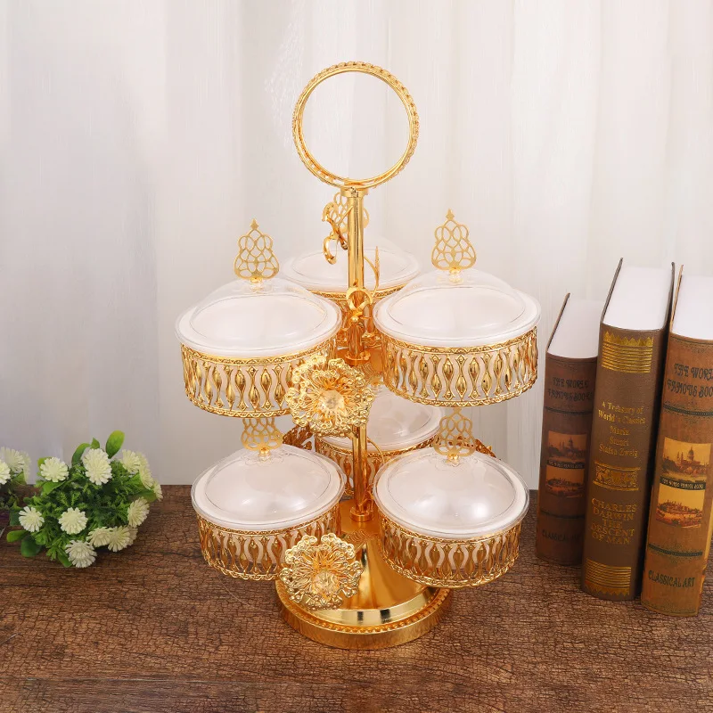 

Dried Fruit Box Creative Compartment with Cover Nut Plate Candy Box Peanut Melon Seeds Snack Plate 6 Grid Decorative Plate