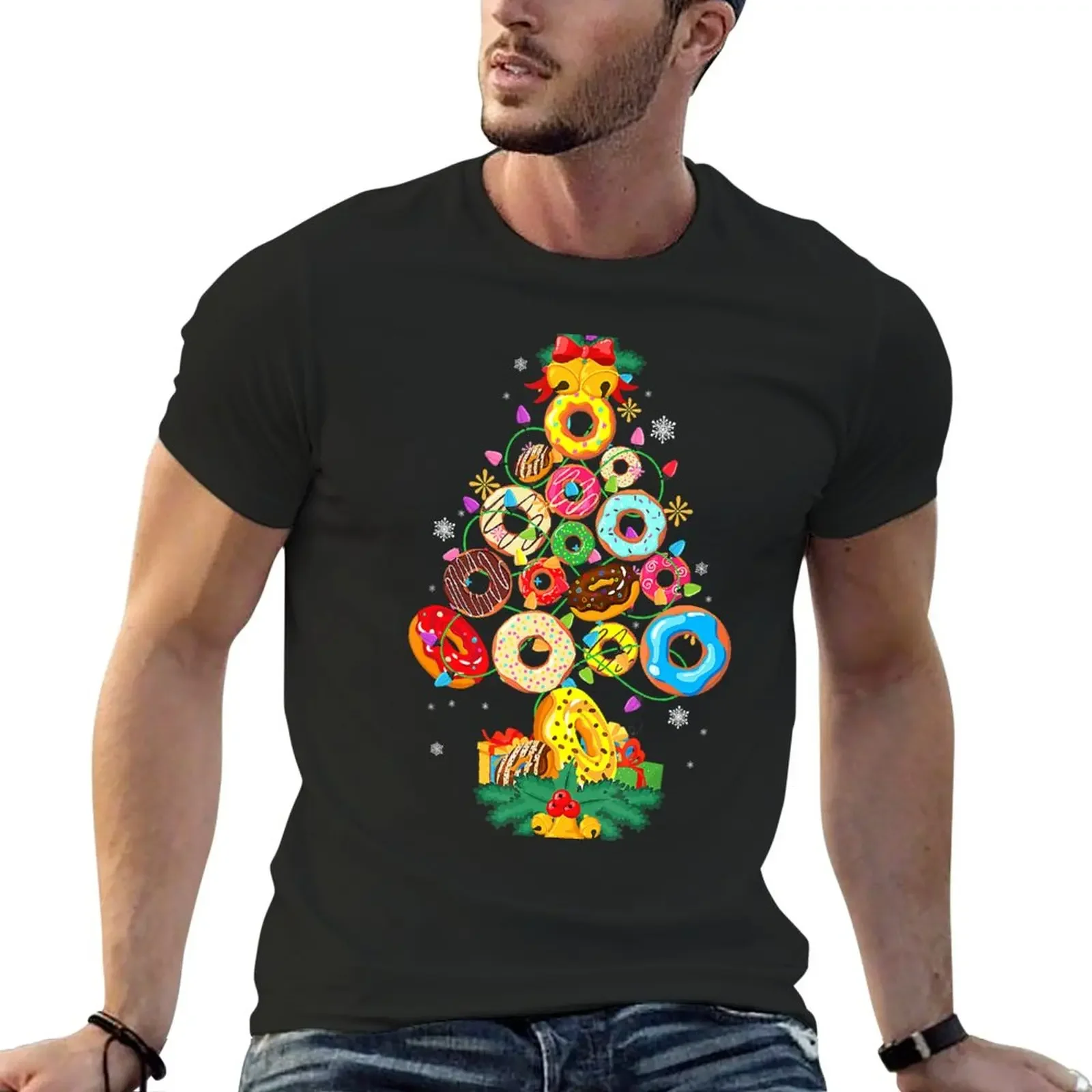 

Donuts Xmas Tree Lighting Donuts Lovers Christmas T-Shirt shirts graphic tees Blouse men graphic t shirts