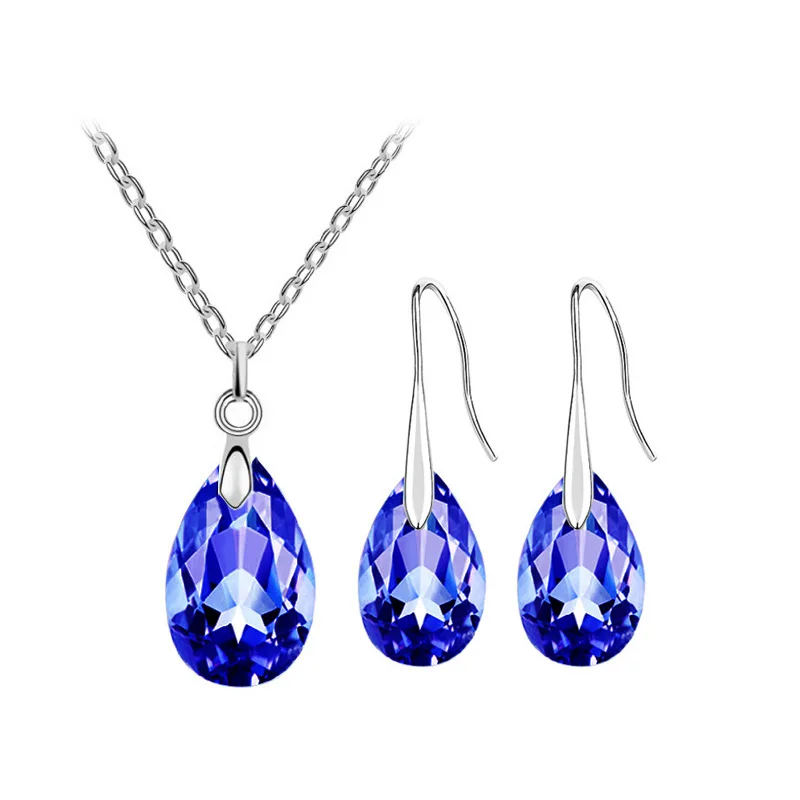 Crystal Tear Water Pendant Necklace Earrings Jewelry Set