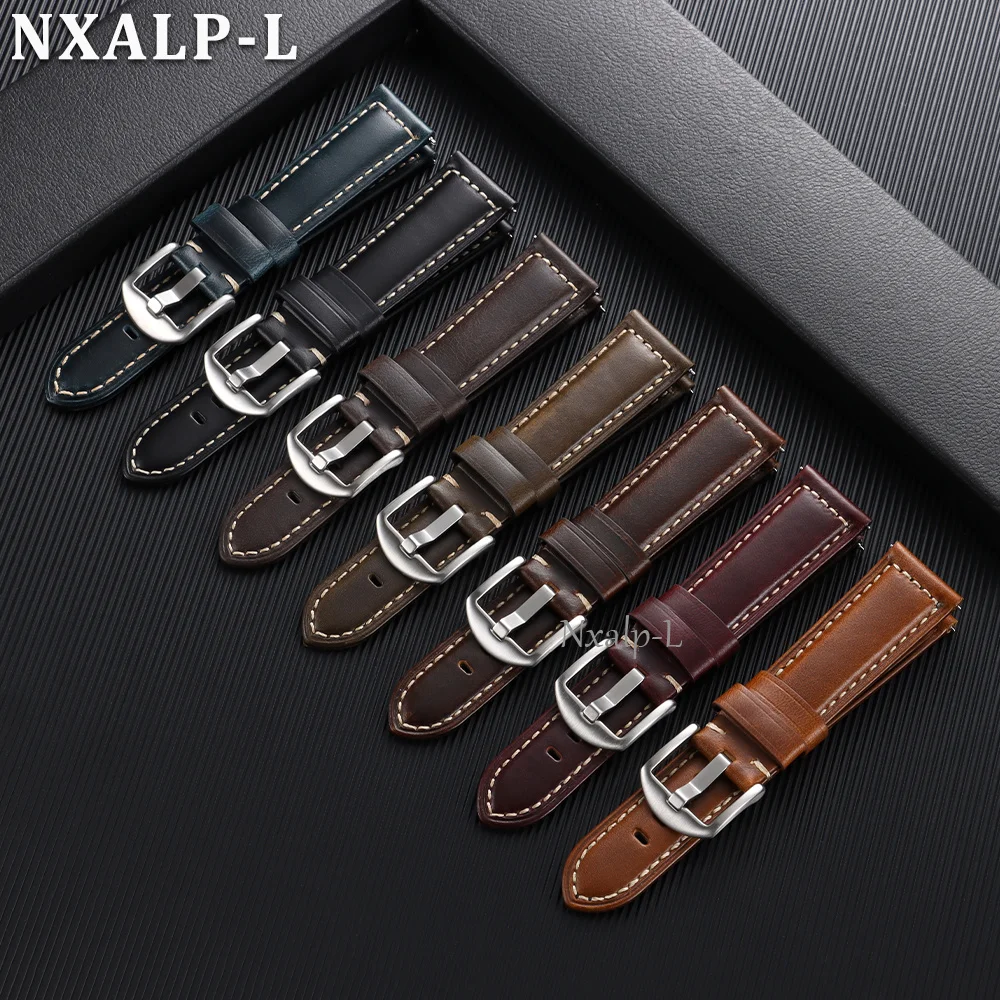 Luxurious Oil Wax Cowhide Genuine Leather Watch Band with Quick Release