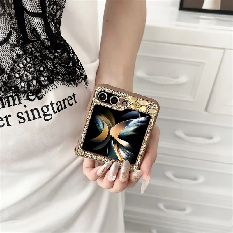 Luxury Pink Sparkling Diamond Popular Folding Phone Case For Samsung Z Flip 3 4 5 6 Ultra thin Full Package Anti drop Phone Case