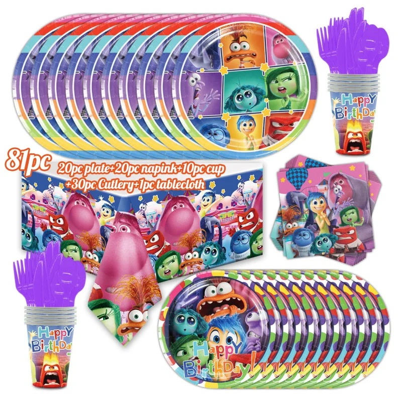 thumbnail image 1 of Disney Inside Out 2 - Juego de decoración para fiesta de cumpleaños, platos, vasos, servilletas, vasos, globos, suministros, kit de regalo, 1 of 4