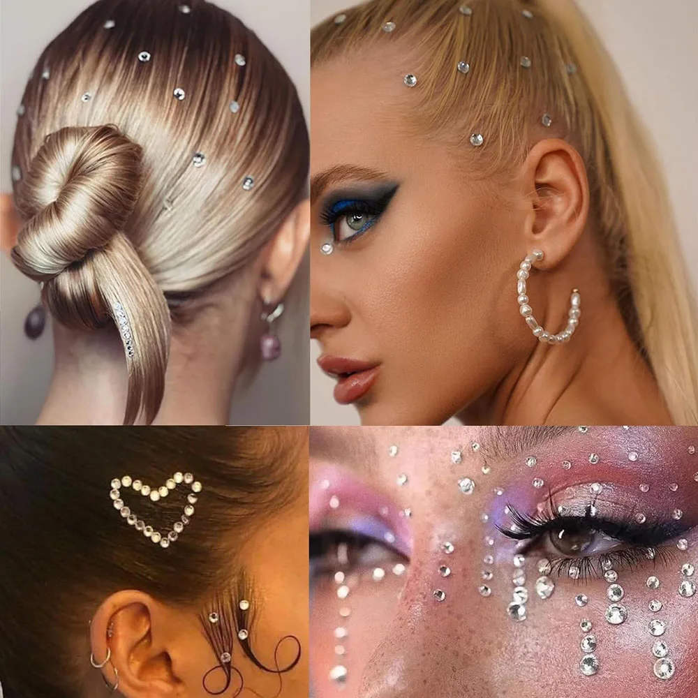 162Pcs 3D Pearl Face Jewels 3/4/5/6mm Mix Half Round Pearl Diamond Face Tattoo Sticker Self Adhesive Body Brow Gems Sticker