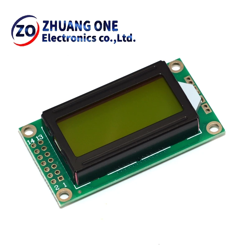 8 x 2 LCD Module 0802 Character Display Screen Blue / Yellow Green