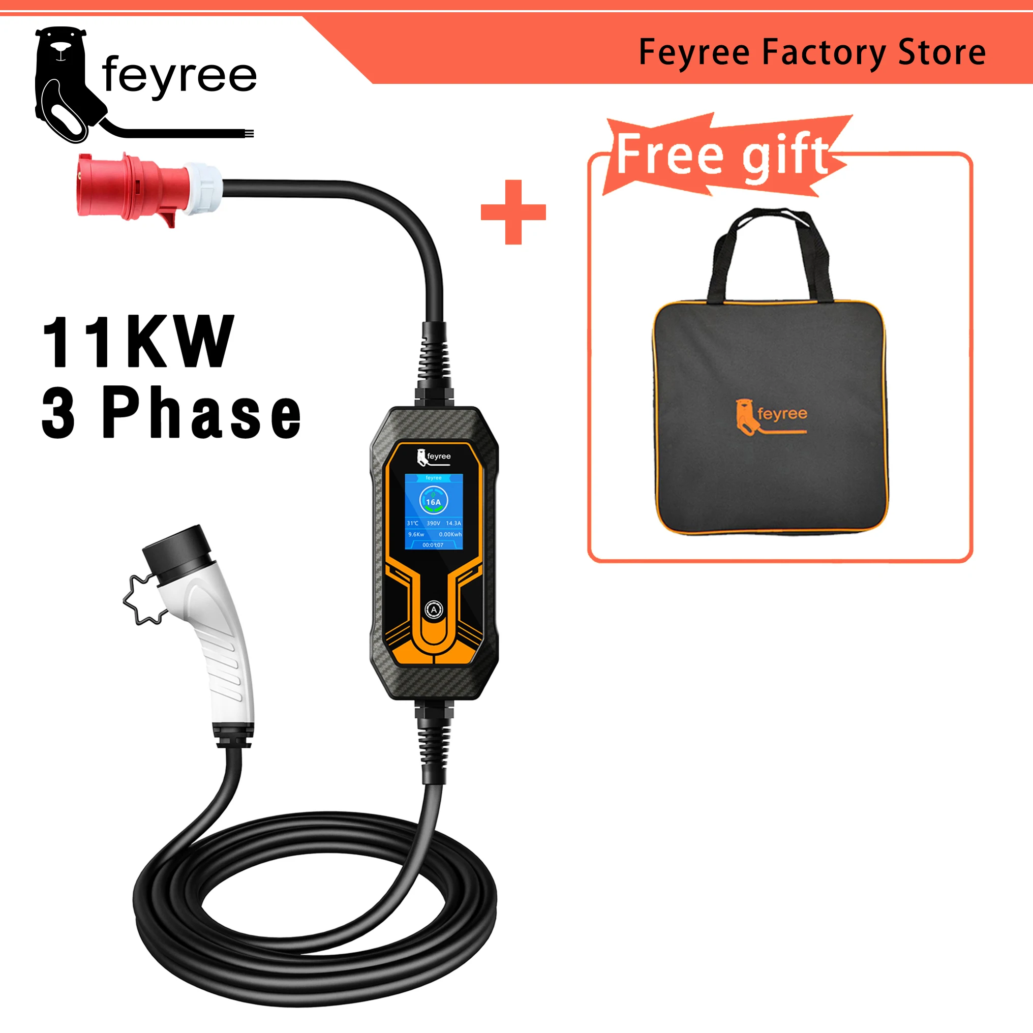 11KW 16A 3 Phase EV Portable Charger Type2 5M Cable EVSE Charging Box Electric Car Charger CEE Plug for Electric Vehicle 12 11KW 16A 3 Phase EV Portable Charger Type2 5M Cable EVSE Charging Box Electric Car Charger CEE Plug for Electric Vehicle 5
