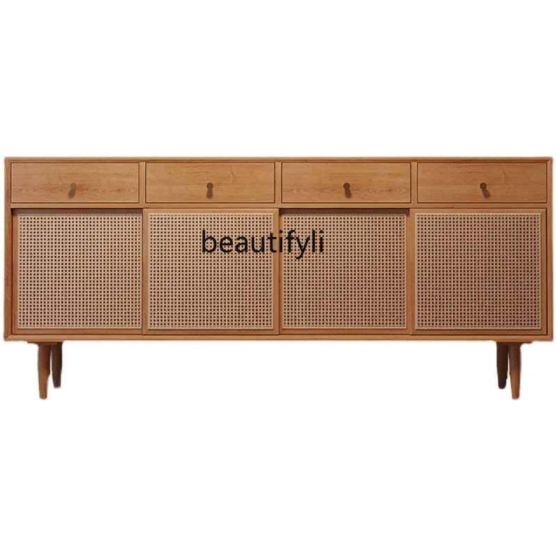 

Nordic Rattan Sideboard Cabinet Solid Wood Locker Simple Living Room Multi-Functional TV Cabinet Storage Cabinet