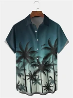 Men Hawaiian Casual shirt Men's beach Short Sleeve Shirts Coconut Tree Pattern Print Casual Seaside Lapel Button Up Shirt Tops 2