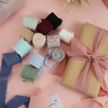 1 Roll 5m*4cm Frayed Edged Satin Handmade Chiffon Silk Ribbon For Wedding Invitation Bouquets Birthday Party DIY Decoration Gift 1
