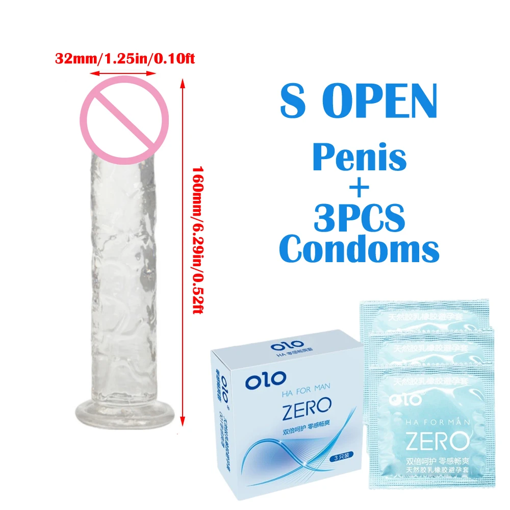 Cheap Package Multiple Sizes Soft Jelly Dildo with Suction Cup Realistic Adult Sex Toy for Women and Men Includes 3 Free Condoms