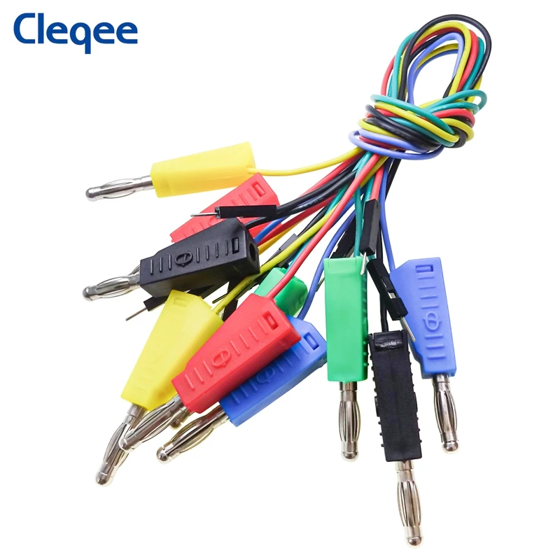 Cleqee P1532 10 Stuks Dupont Mannelijk Naar Stapelbaar Bananenplug Siliconen Jumper Kabel 26awg Draad Voor Breadboard Elektronische Diy