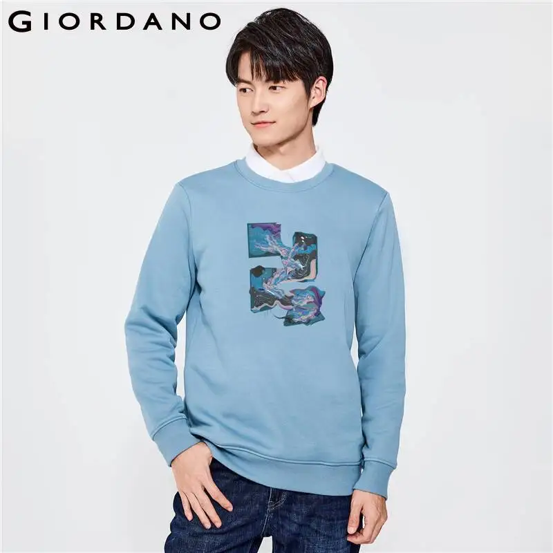 

GIORDANO Men Abstract Series Sweatshirts Fleece-Lined Art Print Loose Sweatshirts Crewneck Fashion Casual Sweatshirts 91093264