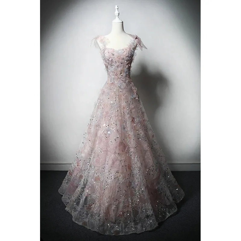 

Luxury Flower Prom Dresses Spaghetti Strap Beading Jacquard Sequins High-end Saudi Arabic Formal Occasion Graduation Party Gowns
