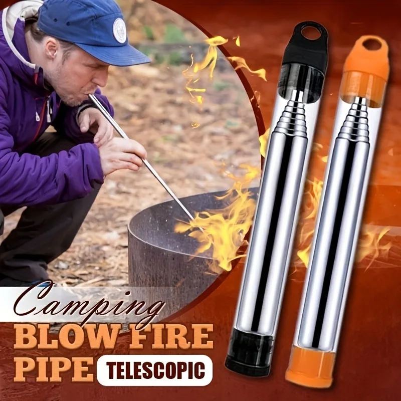 

1pc Stainless Steel Fire Blow Tube, Retractable Fire Blowing Stick For Outdoor Camping Hiking Travel