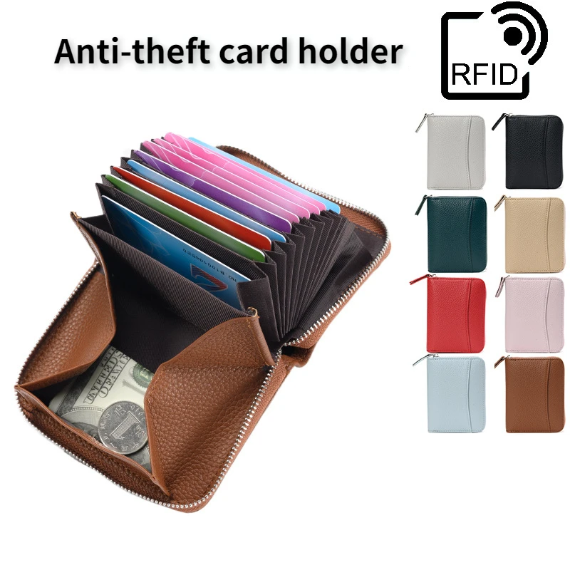 

Zipper Organ Card Holder RFID ID Credit Bank Business Purse Bags Unisex Earphone Clutch PU Leather Multi Function Storage Bag