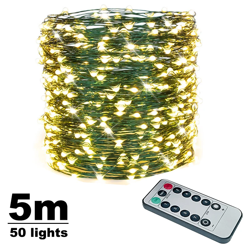 thumbnail image 1 of Cadena de luces de hadas USB para Navidad, luces LED de Año Nuevo, cadena de luces de alambre de aleación resistente al agua para bodas, guirnaldas, fiestas, cortinas de luces, 1 of 5