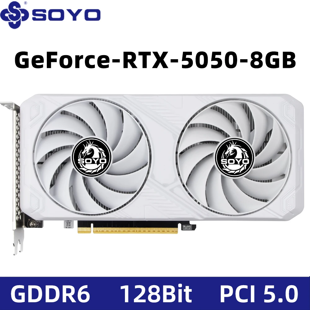 Soyo nvidia geforce rtx 5050 8gb placa gráfica gddr6 128bit placa de vídeo gpu 8pin dp * 3 hd * 1 pci-e 4.0x16 gpu para jogos