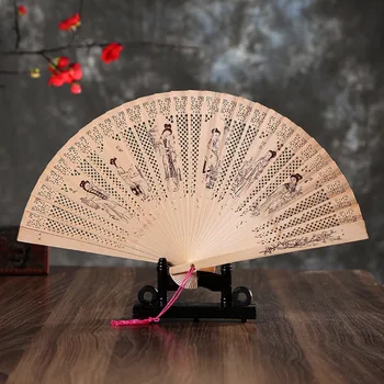 Fragrant Wood Fan Carved Double-sided Hollow Folding Fan Chinese Style Classical Women's Artistic Fan Gift Box Random Pattern