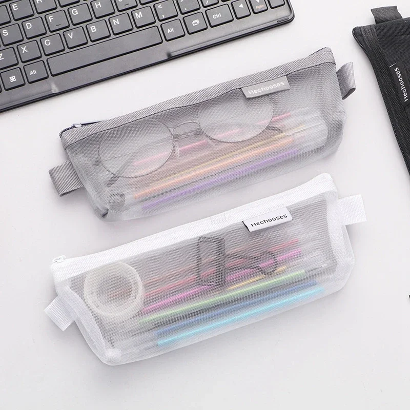 1pc Transparent Fashion Pencil Case Bag Capacity Leather Student Exam Organizer Pencil Case Stationery Pen pencil cases