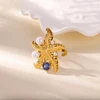 Bagues de luxe en Zircon coloré bleu pour femmes, en acier inoxydable plaqué or, fleur papillon, bijoux brillants de fête exquis, 2025
