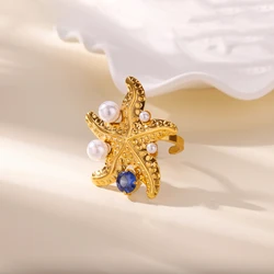 Exquisite Gold - Plated Blue Zircon Flower & Butterfly Ring - Resizable (JZ7315G - 2)