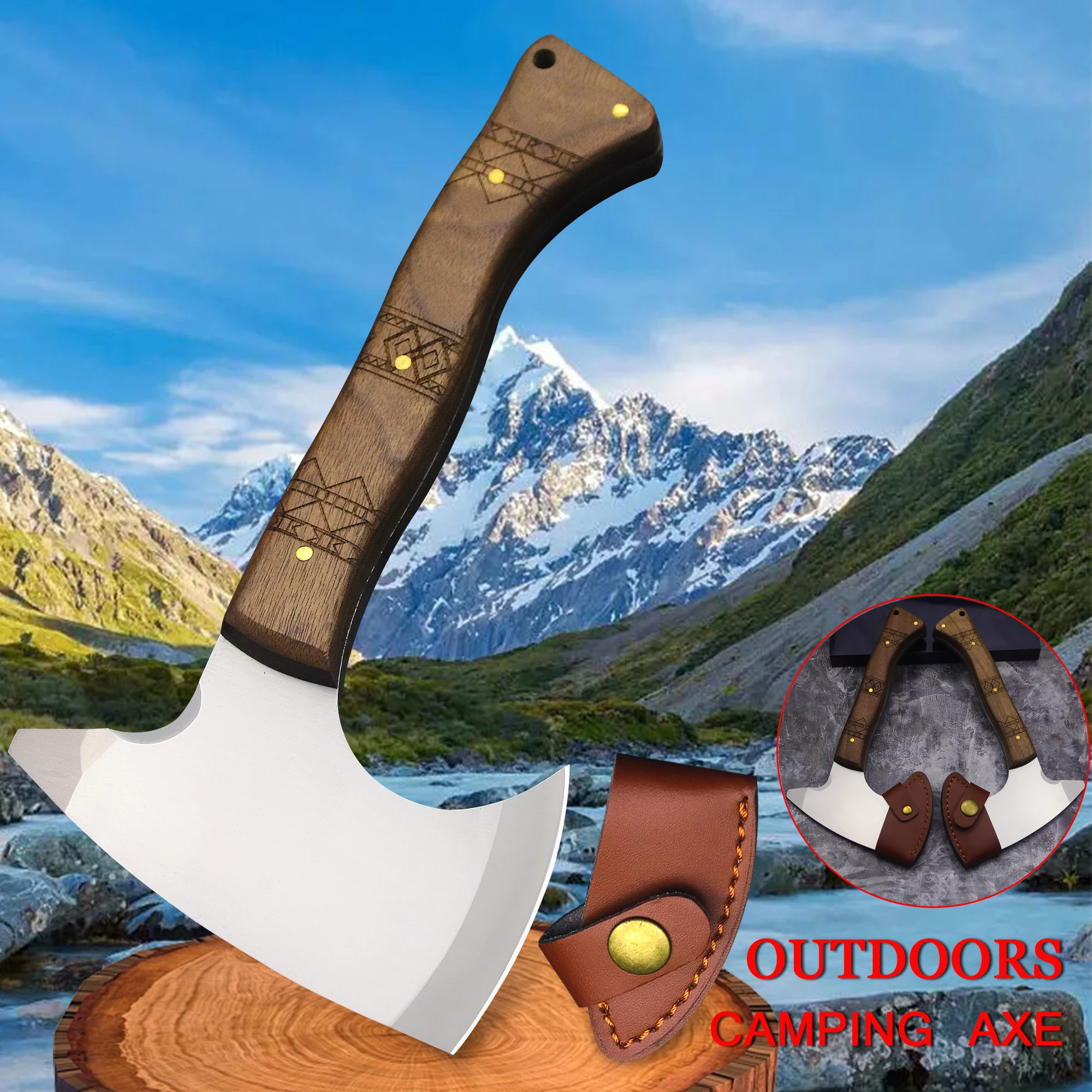 WPKOPYA American Tactical D2 Steel handaxe, copper riveted log One steel hunting survival handaxe, camping outdoor EDC tool axe 2