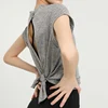 VITALINOVO Women's Workout Tanks Tie Back Short Sleeve Shirts Yoga Athletic Open Back Sport Gym Tops Breathable Gym T Shirts 4