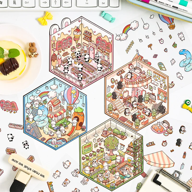 Dream House cartoon creativity sticker DIY handmade Scrapbooking Material Diary Album Junk Journal Supplies 3 pcs stickers scrapbooking supplies