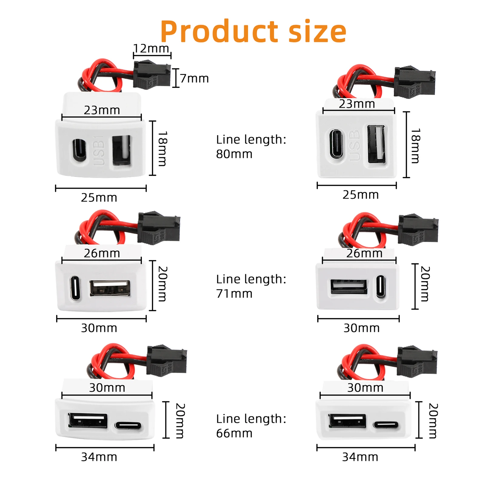 Double Layer Usb Female Base Type-C Socket and Female USB Lamp Charging Socket Power With Cable Connector power plug socket