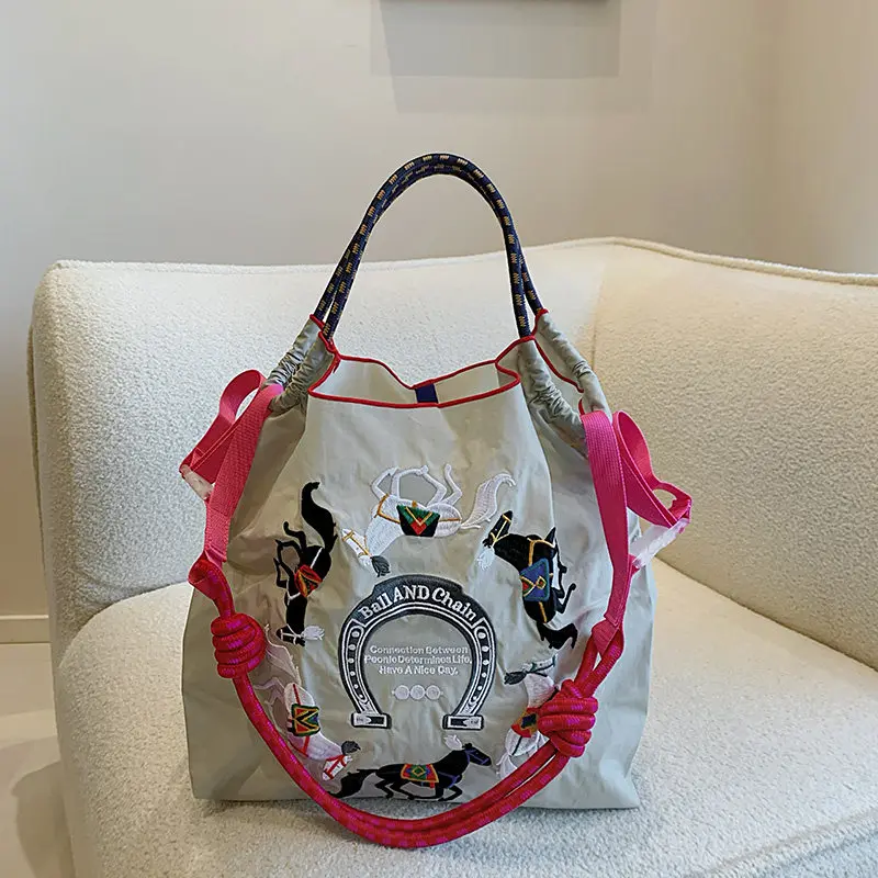 Chic Embroidered Tote Bag - Spacious, Lightweight & Foldable Handbag