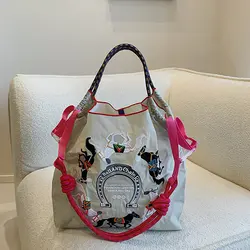 Chic Embroidered Tote Bag - Spacious, Lightweight & Foldable Handbag - M (Light Grey)
