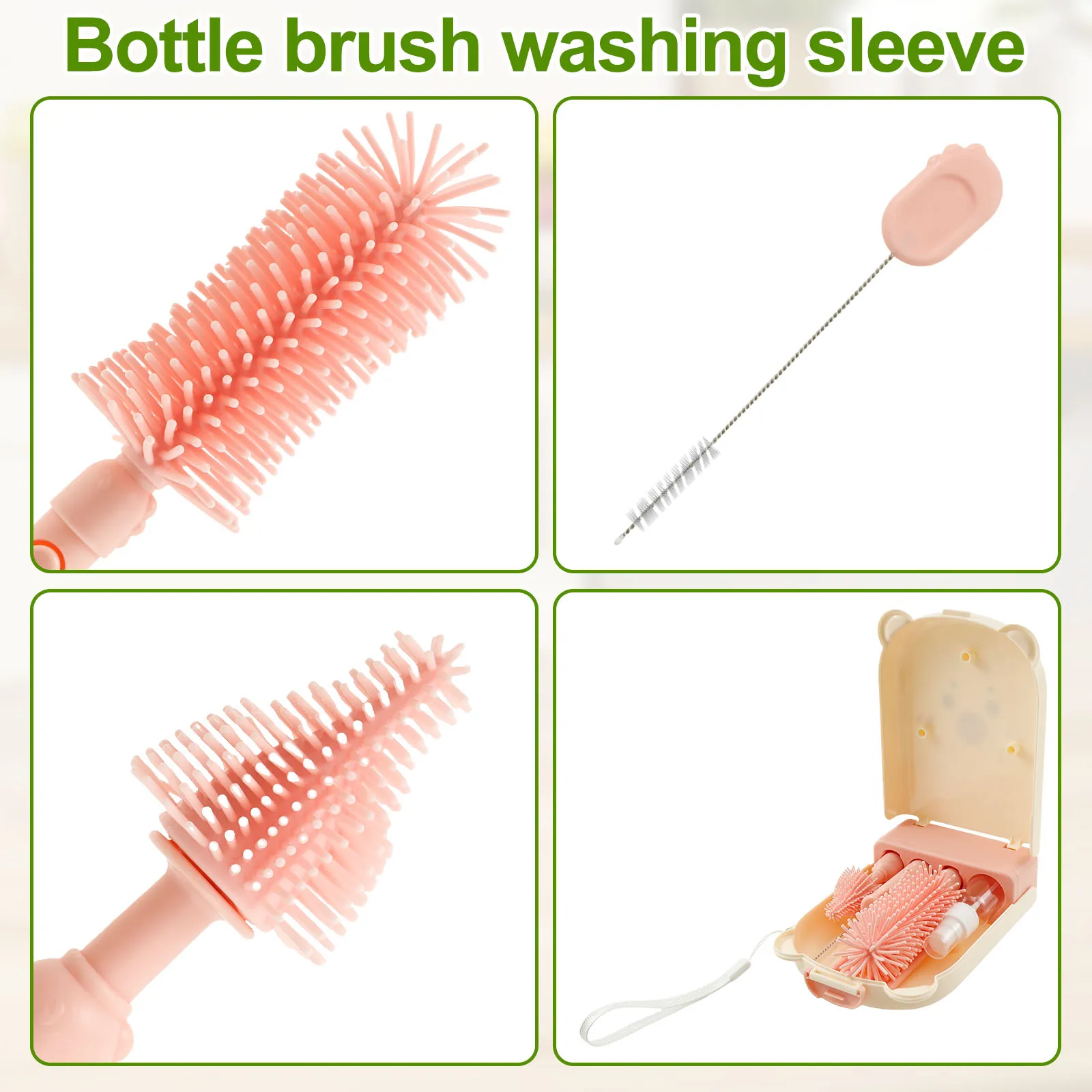 Bottle Brush Set Portable Baby Bottle Cleaner Kit Drying Rack with Silicone Nipple Brush Bottle Cleaning Tool for Home and Trave