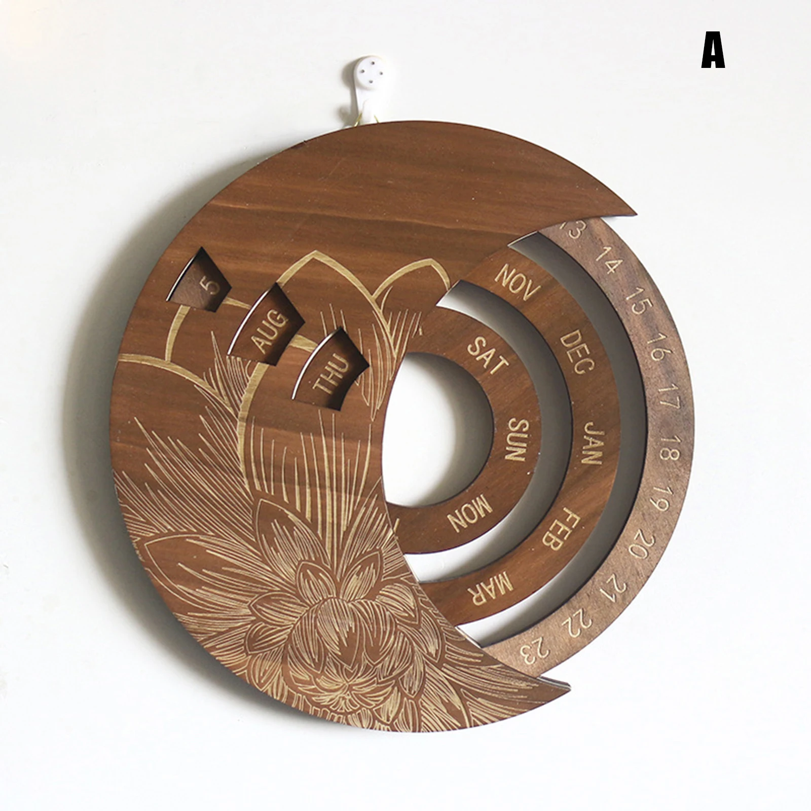 Perpetual Wooden Calendar Circular Rotation Calendar Rustic Wall Mount Daily Living Room Home School Office