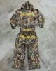 New Streetwear Zipper Hoodie Two Piece Set Hip Hop Rock Camouflage Masonry Loose Hoodie Mens Womens Harajuku Retro Sports Pants 3